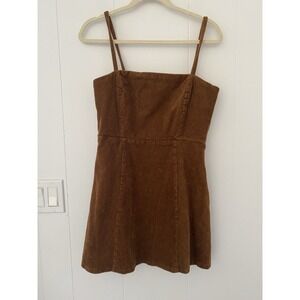 Forever 21 Chocolate Brown Corduroy Y2K Mini Dress Size Large Zip